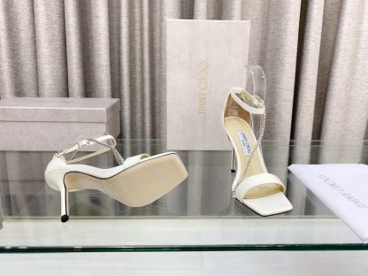 Jimmy Choo Crystal Chain Square Toe High Heels - Image 8