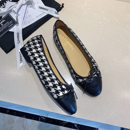 Chanel fashion single product black and white plaid knitted elegant and exquisite ballet shoes - Image 8
