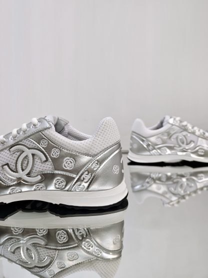 Chanel unisex white and silver diamond-patterned breathable mesh casual shoes - Image 8