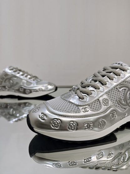 Chanel Unisex Silver Grey Diamond Breathable Mesh Casual Shoes - Image 8