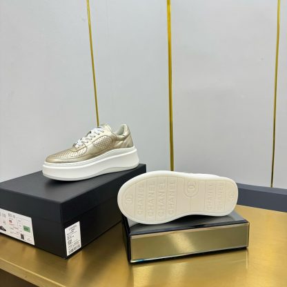 Chanel Gold Casual Versatile Sneakers - Image 8