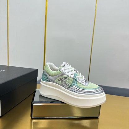 Chanel Green and Silver Casual Versatile Sneakers - Image 8