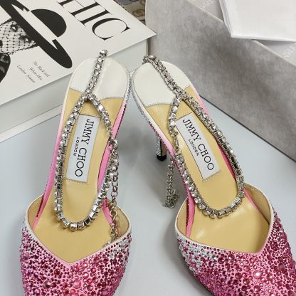 Jimmy Choo classic diamond chain pointed crystal high-heeled sandals - Image 8