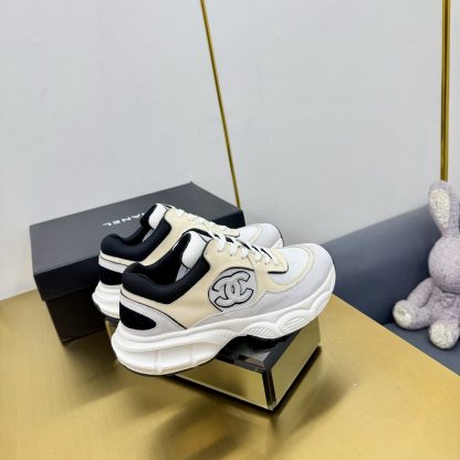 Chanel men's and women's couple's white with beige classic breathable casual dad shoes - Image 8