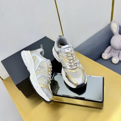 Chanel men's and women's couple silver-gold classic breathable casual dad shoes - Image 8