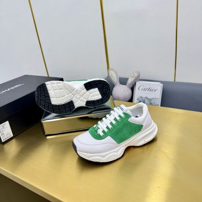 Chanel men's and women's couple's white mix and match green classic sports casual dad shoes - Image 8