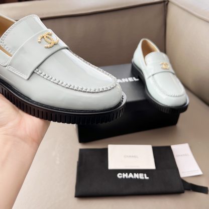 Chanel Early Spring Dance Shoes Series Blue Small Round Head Retro Loafers - Image 8