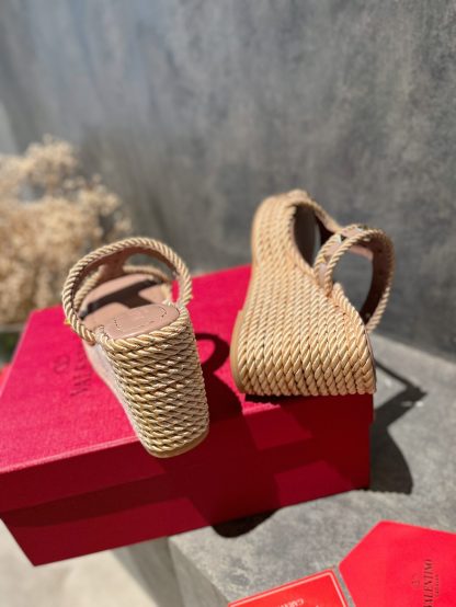 VALENTINO Studded hemp rope wedge sandals - Image 8