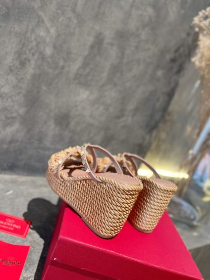 VALENTINO Studded hemp rope wedge sandals - Image 7