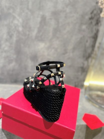 VALENTINO Studded hemp rope wedge sandals - Image 8