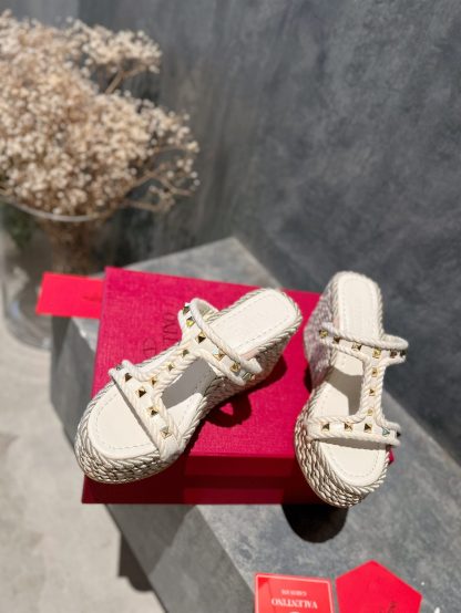 VALENTINO Studded hemp rope wedge sandals - Image 8
