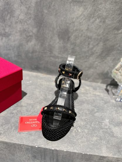 VALENTINO Studded Rope Woven Wedge Sandals - Image 8
