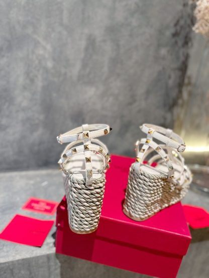 VALENTINO Studded Rope Woven Wedge Sandals - Image 8