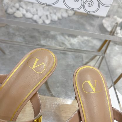 VALENTINO Gold Large Rivet Fashion High-end Sandals High Heels - Image 8