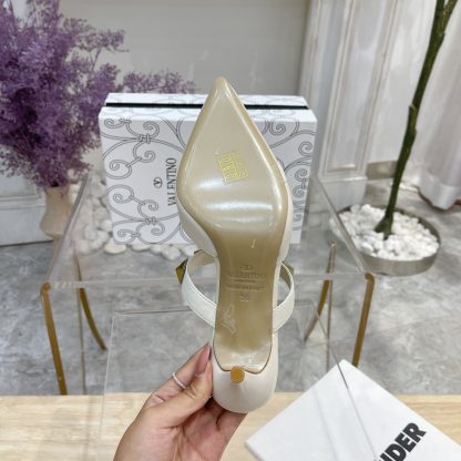 VALENTINO Gold Large Rivet Fashion High-end Sandals High Heels - Image 8