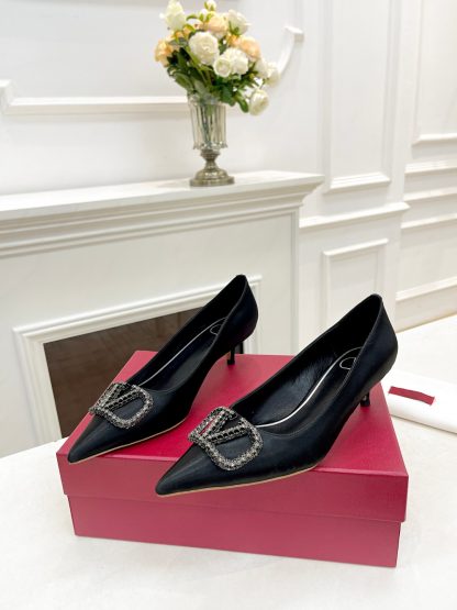 VALENTINO Rhinestone Buckle Elegant High Heels - Image 7