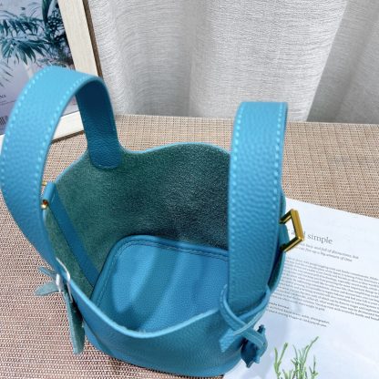 Hermès blue mini 14cm vegetable basket Soft and versatile calfskin Basic daily style - Image 8