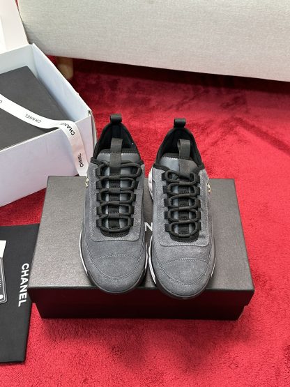 Chanel Unisex Couple Grey Mix Classic Casual Sneakers - Image 8
