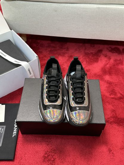 Chanel black mixed sequin craft embroidery style all-match casual sports shoes for men and women - Image 8
