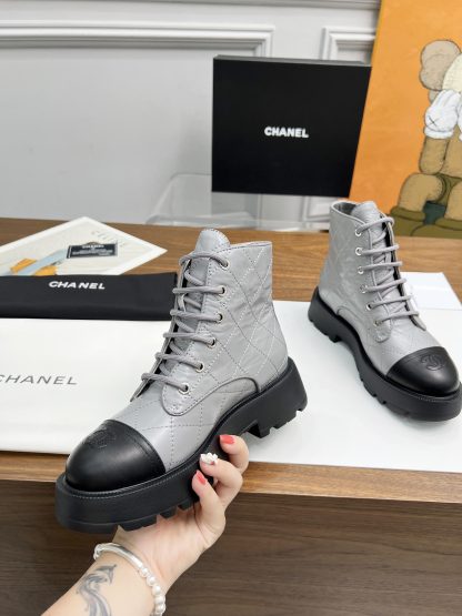 Chanel autumn and winter electric embroidery diamond blue-gray wear-resistant and non-slip Martin boots - Image 7