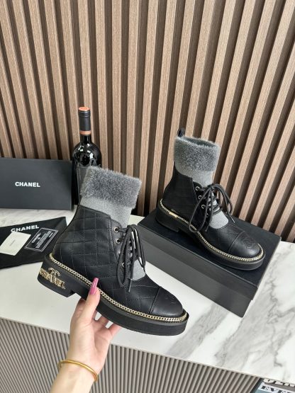 Chanel black and gray autumn and winter hit fashionable simple boots - Image 7