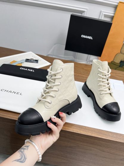 Chanel autumn and winter electric embroidery diamond beige wear-resistant and non-slip Martin boots - Image 7