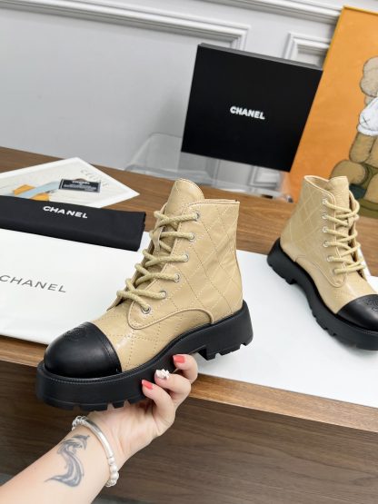 Chanel autumn and winter electric embroidery diamond apricot wear-resistant and non-slip Martin boots - Image 7