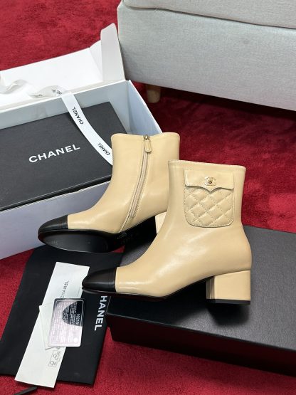 Chanel's new simple, stylish and versatile comfortable apricot short boots with a heel height of 5cm - Image 8