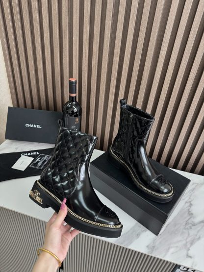 Chanel stylish black simple leather shiny boots - Image 8