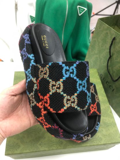 Gucci Multicolor Linen Women's Platform Slippers - Image 8