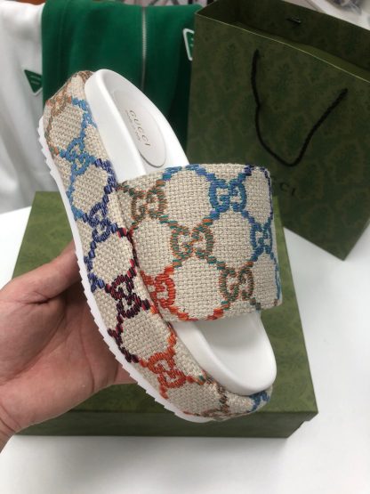 Gucci Multicolor Linen Women's Platform Slippers - Image 7