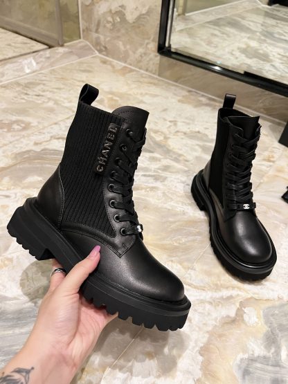 Chanel black matte autumn and winter new handsome fashion luxury letter knight Martin boots - Image 7