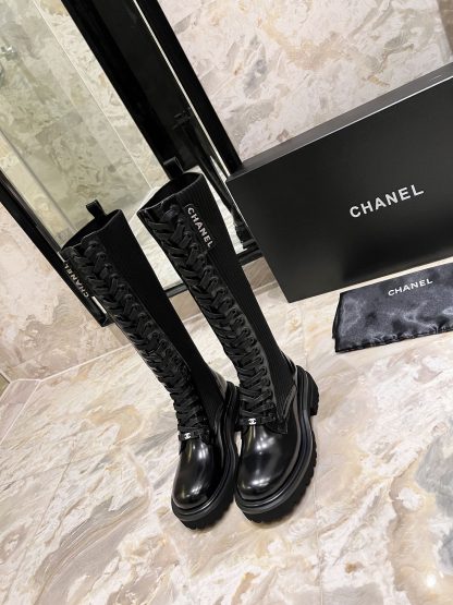 Chanel autumn and winter new handsome black letter knight boots - Image 8
