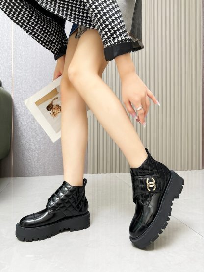 Chanel autumn and winter new black shiny light show diamond style leather boots - Image 8