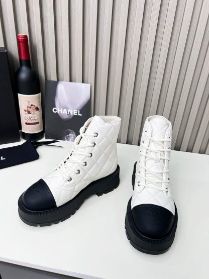 Chanel autumn and winter new white and black electric show diamond style leather boots - Image 8