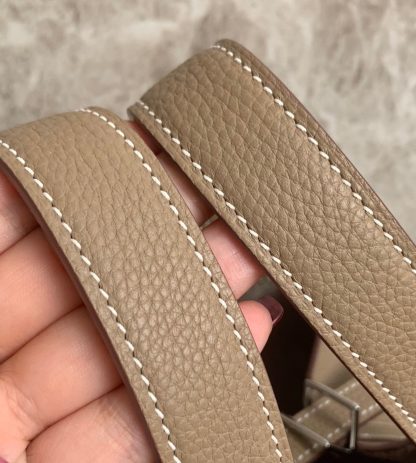 Hermès Trench Coat Grey Basket Handbag Gold and Silver Buckle - Image 8
