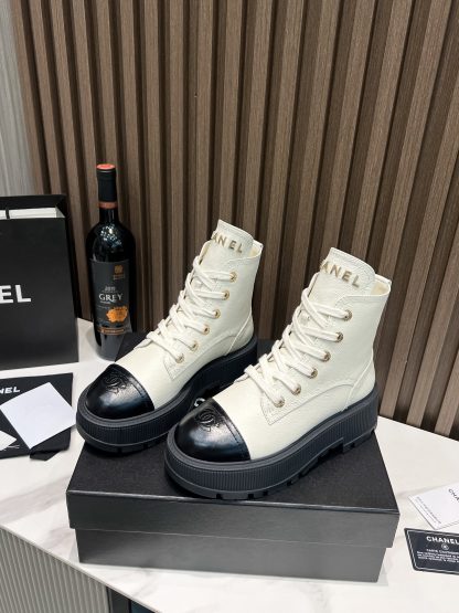 Chanel Beige Thick-soled Super Comfortable Motorcycle Boots - Image 8