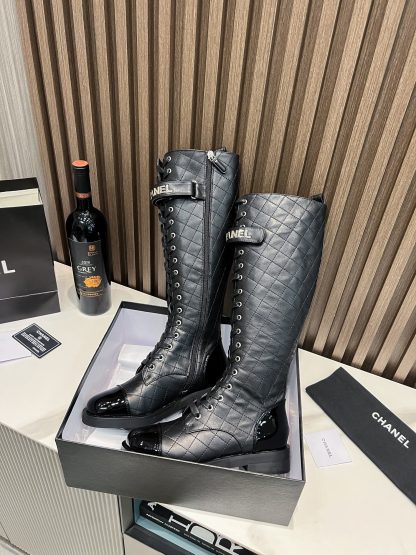 Chanel girly black leather mid boots - Image 8