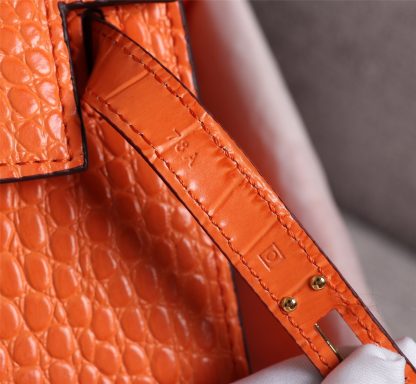 Hermès Orange Mini Second Generation Kelly Crocodile Pattern Crossbody Bag Size: 25cm+9cm+18cm - Image 8