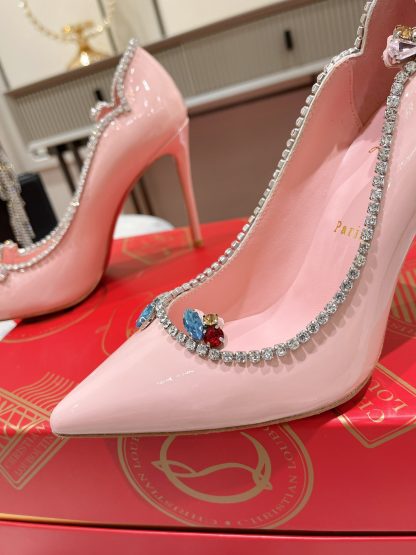 Christian Louboutin wave patent leather crystal chain high heels - Image 8
