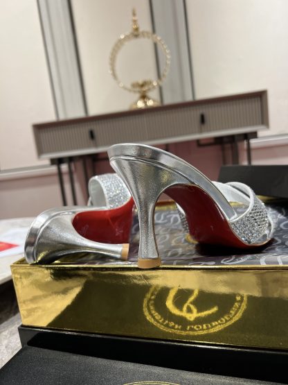 ChristianLouboutin cross strap fish mouth diamond sandals high heels - Image 8