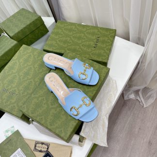 Gucci horsebit shallow design with square toe and three-dimensional square heel slippers