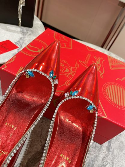 Christian Louboutin patent leather wave crystal chain high heels - Image 8