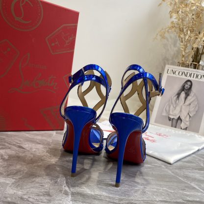 Christian Louboutin Crystal Studded Fine High Heels with Mesh Pointed Toe - Image 8
