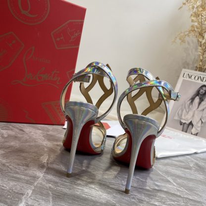 Christian Louboutin Crystal Studded Fine High Heels with Mesh Pointed Toe - Image 8