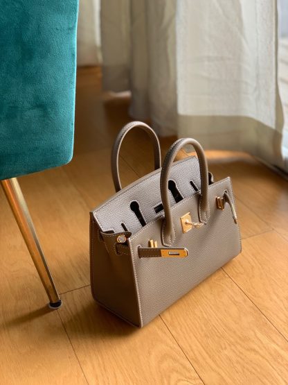 Hermès Khaki Grey Palm Pattern Platinum Exquisite Fashion Handbag Size 22cm - Image 8
