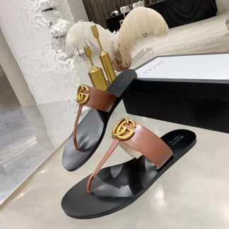 Gucci Double G buckle ribbon square toe flat slides