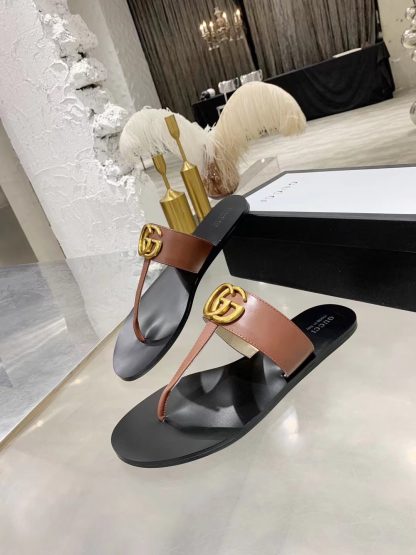 Gucci Double G buckle ribbon square toe flat slides