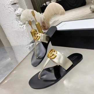 Gucci Double G buckle ribbon square toe flat slides