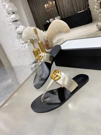 Gucci Double G buckle ribbon square toe flat slides